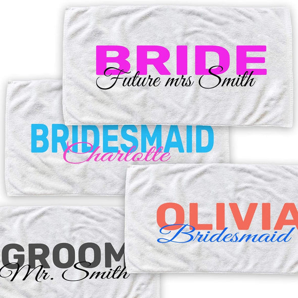 Personalize Bride and Bridesmaid Beach Towel with Message, Bath Towel, Pool Towel, Bridal Shower, Gift