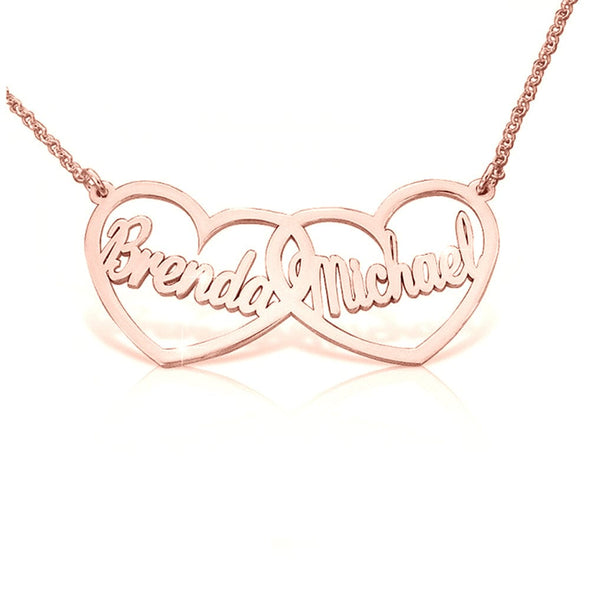 Double Heart personalized Double Name Necklace - Silver, Gold and Rose gold finishes