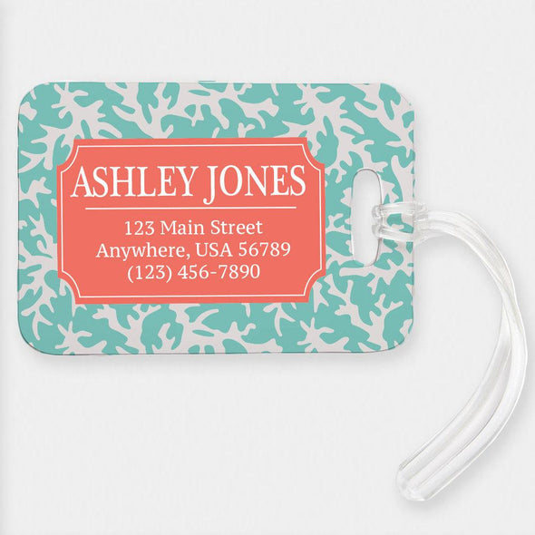Customized Coral Name And Address Luggage Tag.