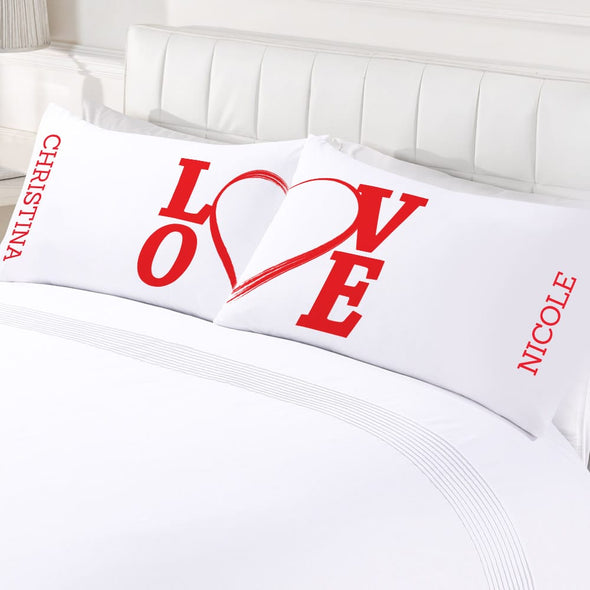 Personalized Love Couples Valentine's Day Sleeping Pillowcase Set.