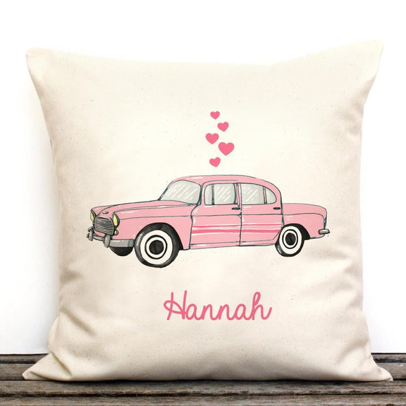Vintage Pink Ride Personalized Decorative Canvas Throw Pillowcase.