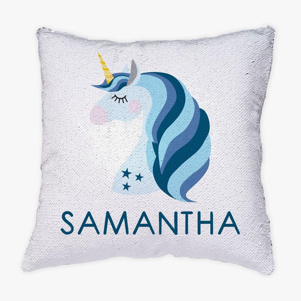Blue Unicorn Personalized Flip Sequin Decorative Throw Pillowcase.