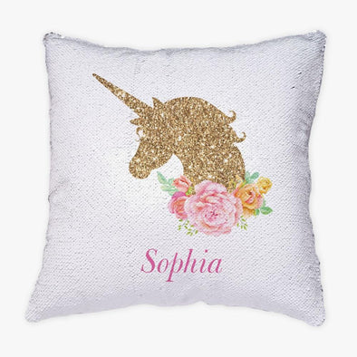 Gold Unicorn Personalized Flip Sequin Decorative Throw Pillowcase.