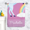 Rainbow Unicorn Personalized Beach or Bath Towel for Kids.