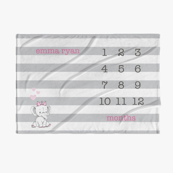 Striped Pink Name Personalized Baby Months Blanket.