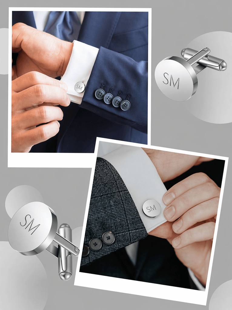 Personalized Round Engraved Cufflinks – Custom Initial Cuff Links for Weddings & Gifts