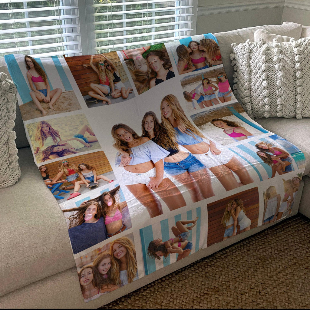 Transform your favorite photos into a treasured keepsake with our soft and luxurious 15 photo collage fleece blanket