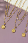 2 row brass double sided hexagon initial necklace