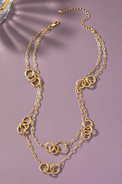 2 row chain necklace with multi hoops stationed