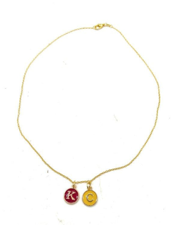 Red Yellow Gold KC Initial Necklace Chiefs