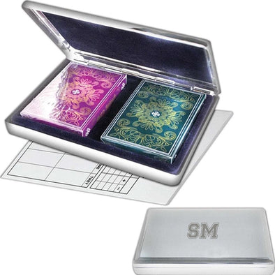 Personalized Bridge Cards, 2 Decks with Score Pad in Silver Case -