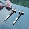 Luxury Silver & Teak Wood Chopsticks Set – 2 Pairs w/ Matching Silver Rests, Gift Packaged, Reusable, Elegant Dining Gift Set