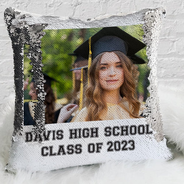 Graduation Personalized Photo Decorative Sequin Throw Pillowcase