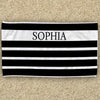 Elegant Stripes Gold Monogram Name Beach Towel - Available in choice of colors