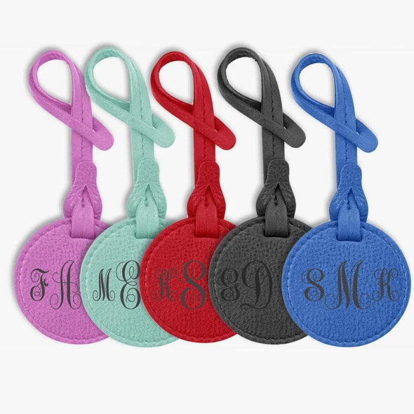 Personalized Genuine Leather Bag Charm – Laser Engraved Round Luggage & Tote Identifier
