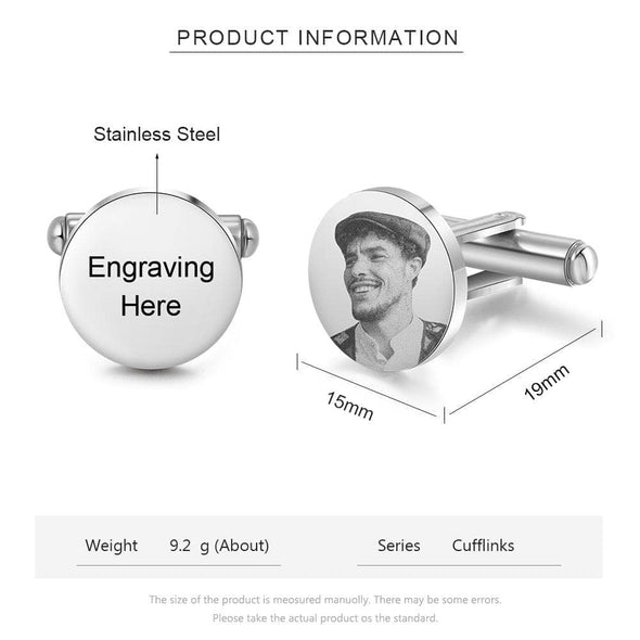 Personalized Photo Cufflinks, Custom Laser Engraving on Stainless Steel