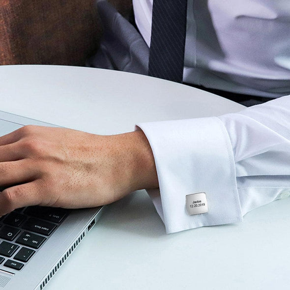 Personalized Square Cufflinks in Stainless Steel, Custom Engraving for Special Occasions