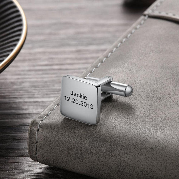 Personalized Square Cufflinks in Stainless Steel, Custom Engraving for Special Occasions