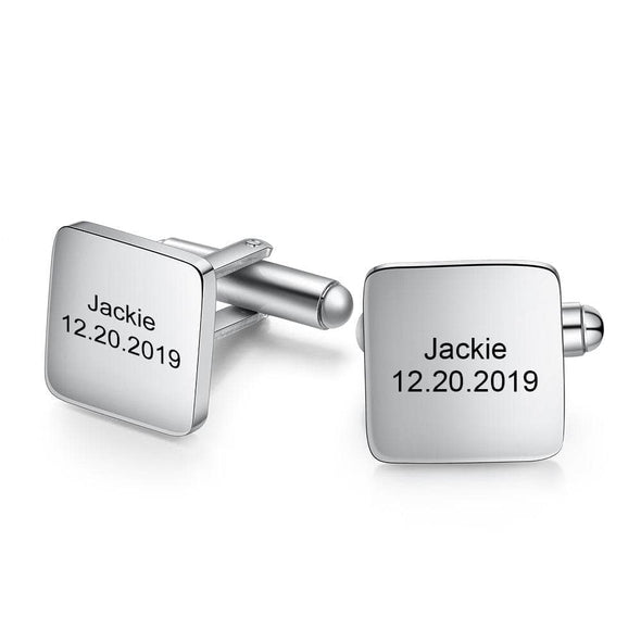 Personalized Square Cufflinks in Stainless Steel, Custom Engraving for Special Occasions