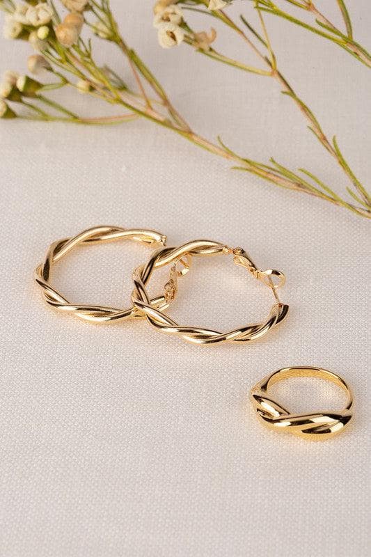 Big sized ripple ring and earring set