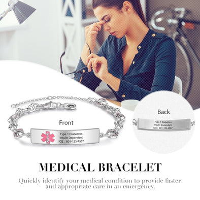 "Experience Elegance in Safety: Your Personalized, White Gold Plated Medical Bracelet"