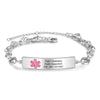 "Experience Elegance in Safety: Your Personalized, White Gold Plated Medical Bracelet"