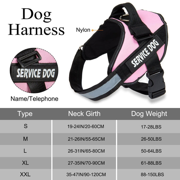 Adjustable Service Dog Harness – Nylon Reflective Vest (Multiple Colors & Sizes)