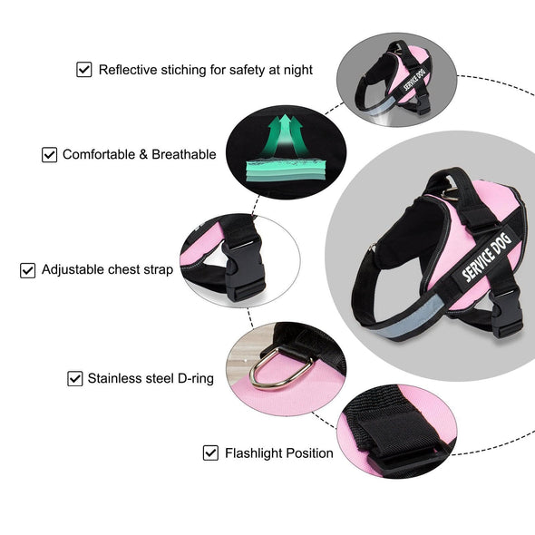 Adjustable Service Dog Harness – Nylon Reflective Vest (Multiple Colors & Sizes)