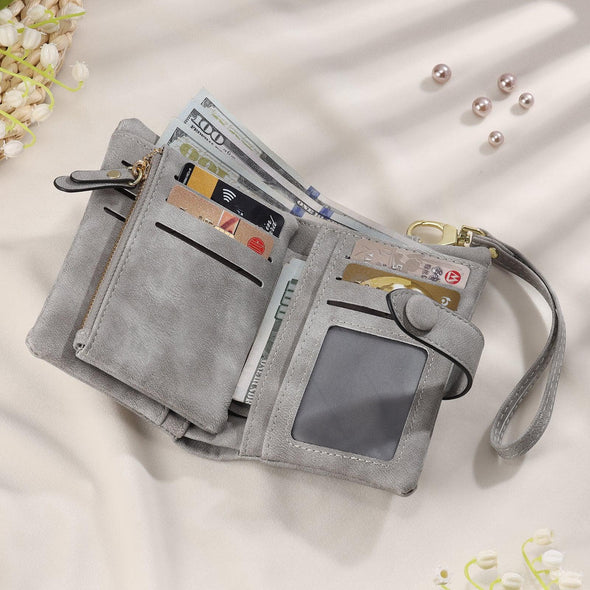 Personalized Women’s Wallet, Custom Grey PU Leather with Monogram Design