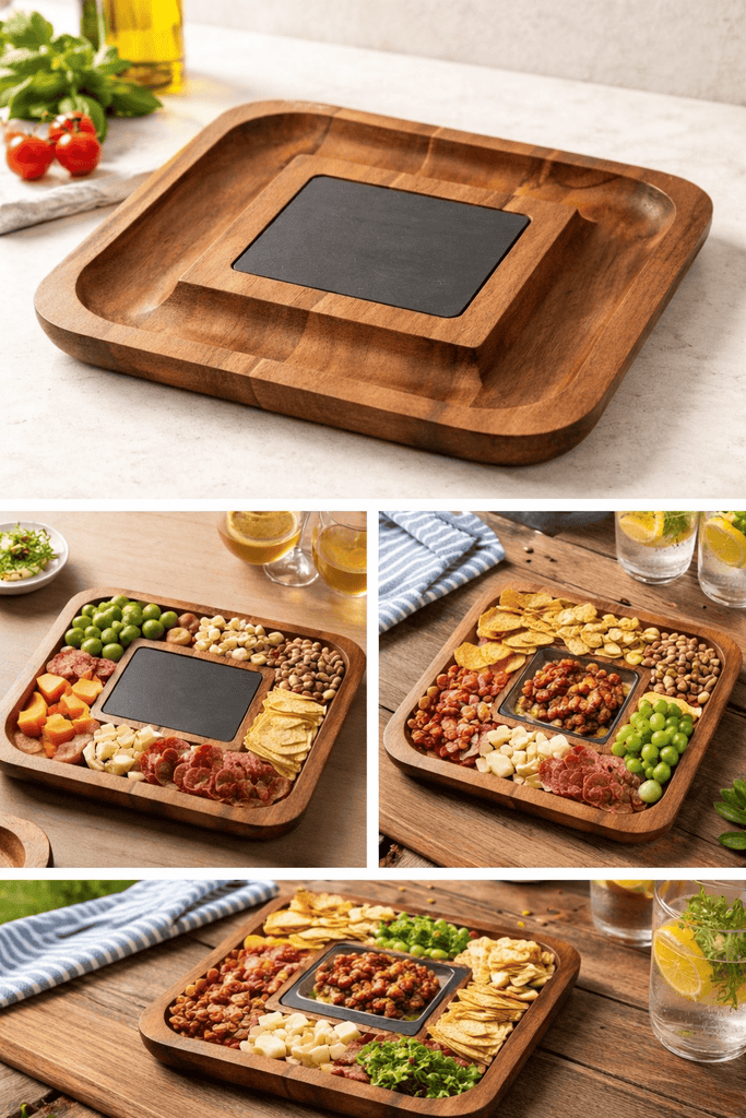 Personalized Family Acacia Wood Cheese Serving Platter w/ Slate Insert | Custom Cheese Board