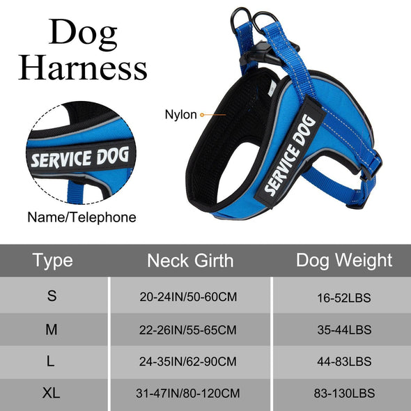 Adjustable Service Dog Harness – Durable Nylon Vest (Multiple Colors & Sizes)