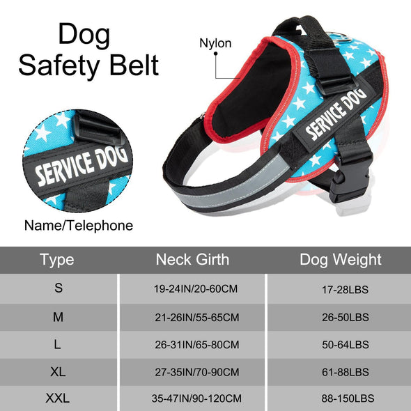 Adjustable Service Dog Harness – Personalized Nylon Reflective Vest (Multiple Sizes & Designs)