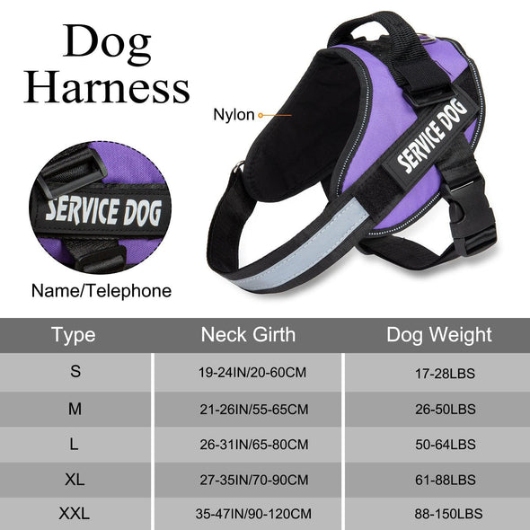 Adjustable Service Dog Harness – Nylon Reflective Vest (Multiple Colors & Sizes)