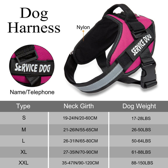 Adjustable Service Dog Harness – Nylon Reflective Vest (Multiple Colors & Sizes)