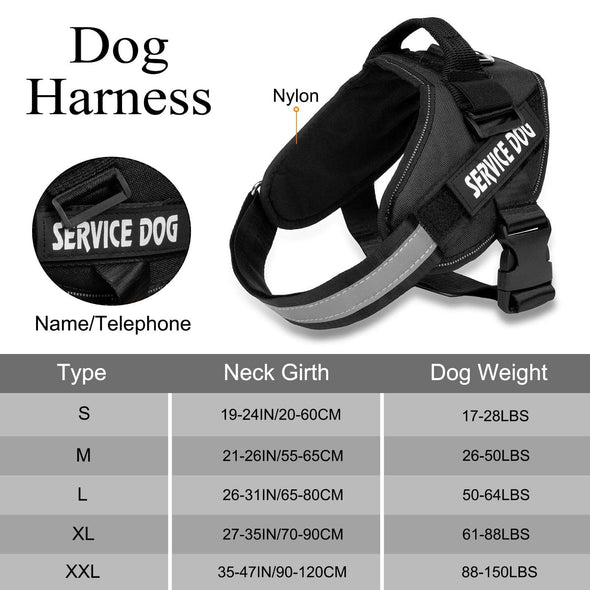 Adjustable Service Dog Harness – Nylon Reflective Vest (Multiple Colors & Sizes)