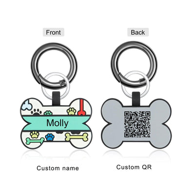 Custom Bone-Shaped Dog Tag with Name and QR Code – Personalized Pet ID Tag