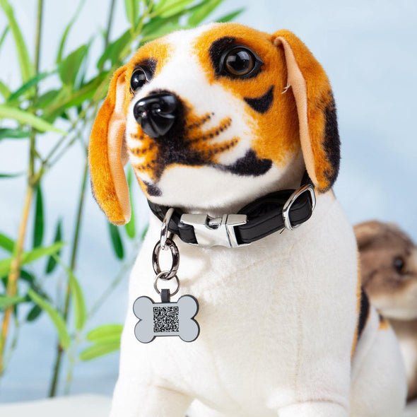 Custom Bone-Shaped Dog Tag with Name and QR Code – Personalized Pet ID Tag