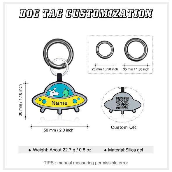 Personalized UFO Dog Tag with Name and QR Code – Fun Custom Pet ID Tag