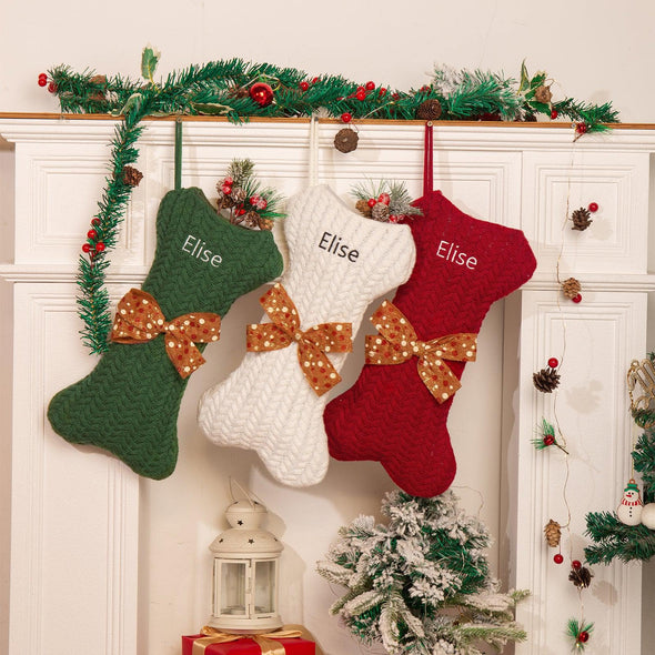 Custom Dog Bone-Shaped Christmas Stockings - Personalized Pet Stockings