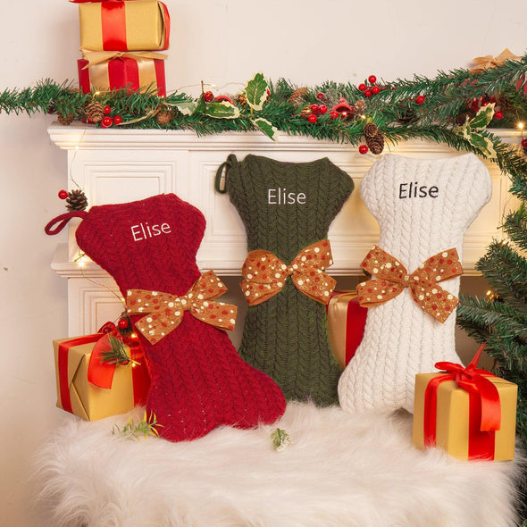 Custom Dog Bone-Shaped Christmas Stockings - Personalized Pet Stockings