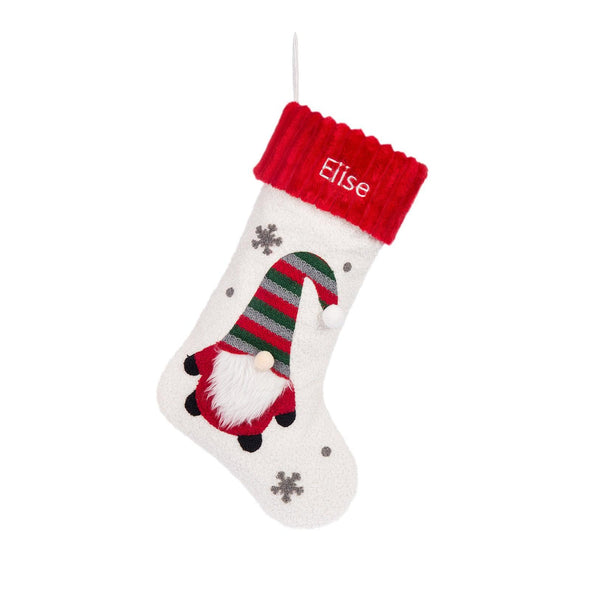 Personalized Christmas Stocking with Gnome Design – Custom Holiday Stocking