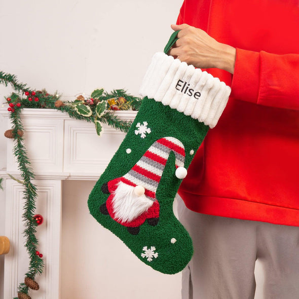 Personalized Christmas Stocking with Gnome Design – Custom Holiday Stocking