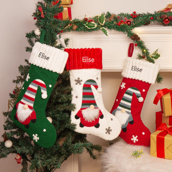 Personalized Christmas Stocking with Gnome Design – Custom Holiday Stocking