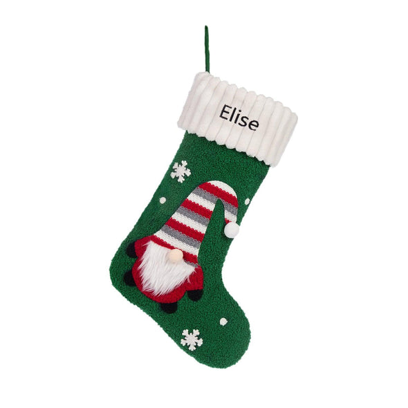 Personalized Christmas Stocking with Gnome Design – Custom Holiday Stocking