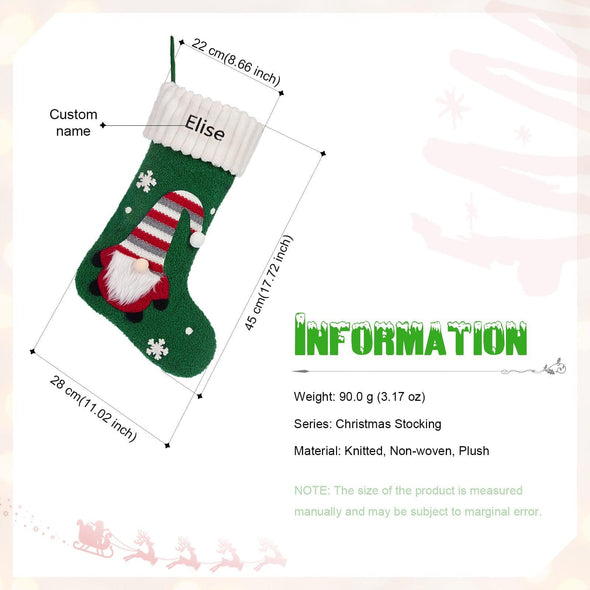 Personalized Christmas Stocking with Gnome Design – Custom Holiday Stocking