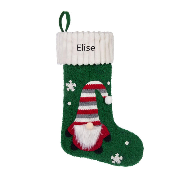 Personalized Christmas Stocking with Gnome Design – Custom Holiday Stocking