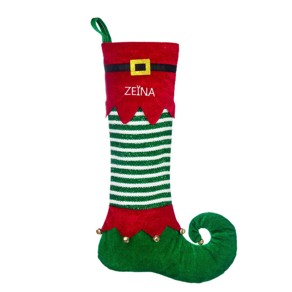 Personalized Elf Christmas Stocking – Custom Elf Boot Stocking with Jingle Bells