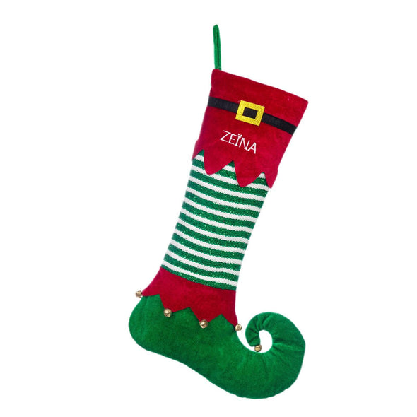 Personalized Elf Christmas Stocking – Custom Elf Boot Stocking with Jingle Bells