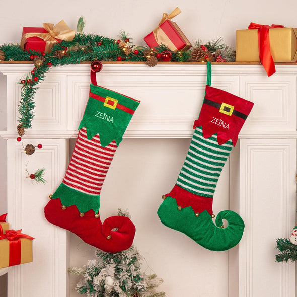 Personalized Elf Christmas Stocking – Custom Elf Boot Stocking with Jingle Bells