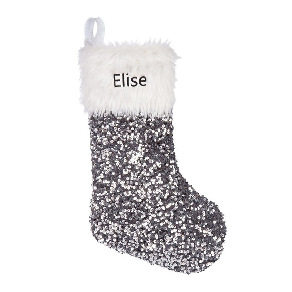 Personalized Sequin Christmas Stocking – Custom Sparkling Holiday Stocking with Faux Fur Cuff